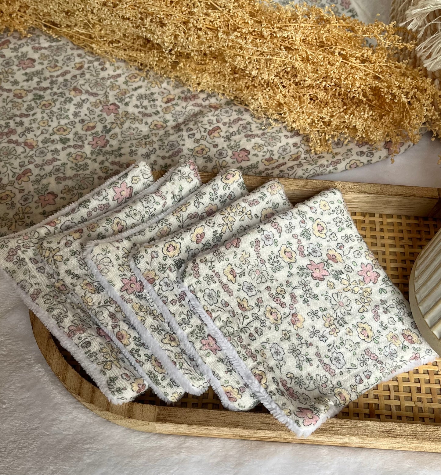 Lot de 5 Cotons lavables Fleurs pastel