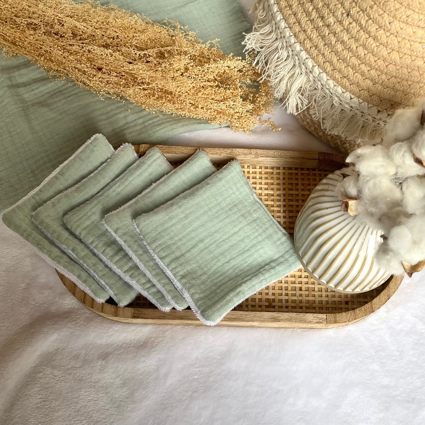 Lot de 5 Cotons lavables Vert pastel