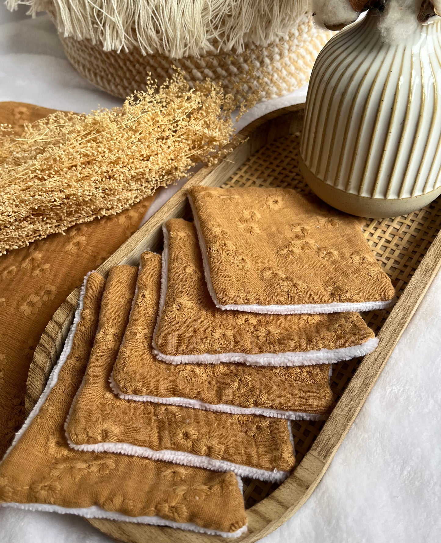 Lot de 5 Cotons lavables Broderie Camel