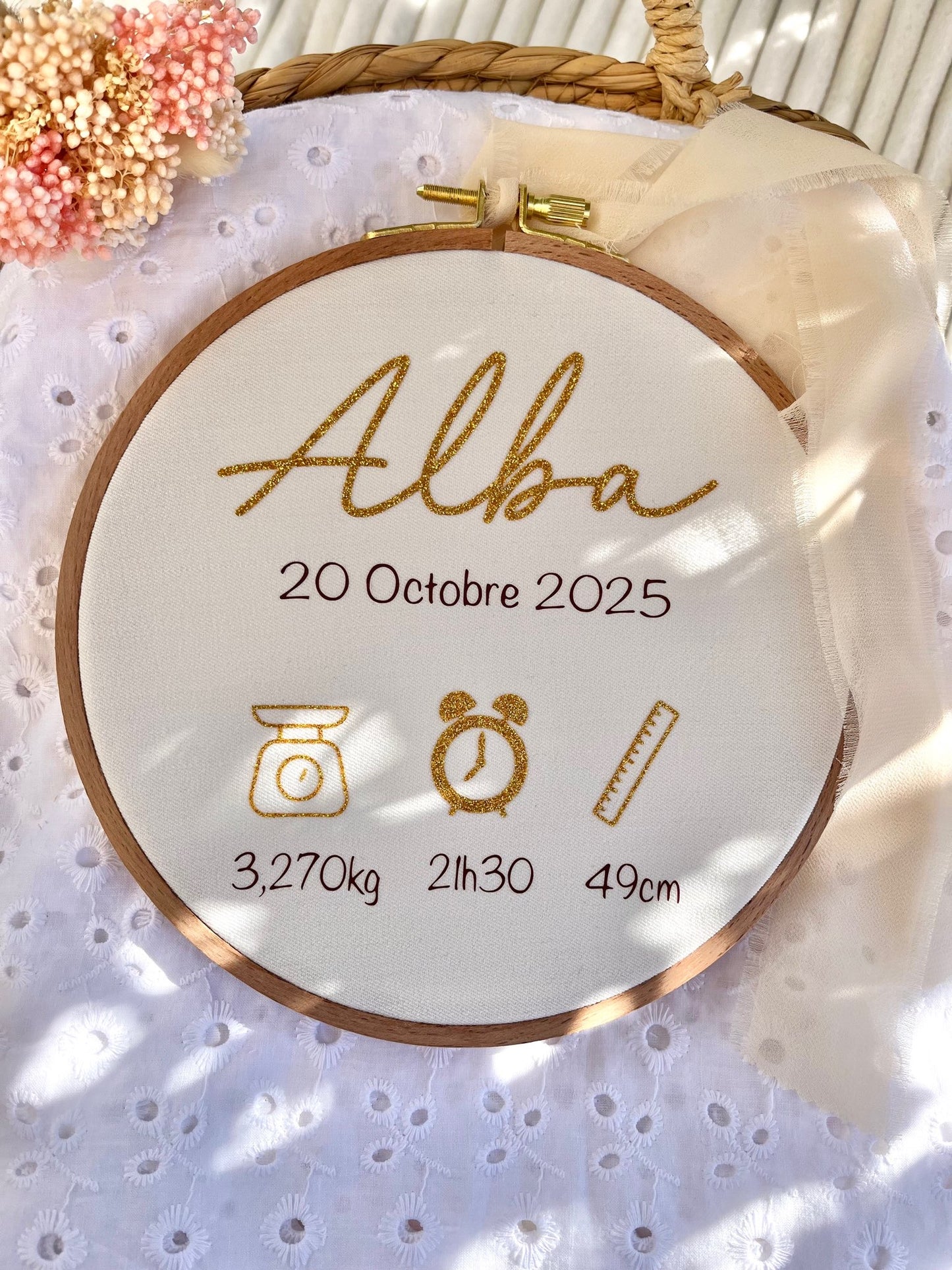 Tambourin de naissance personnalisé modèle Alba