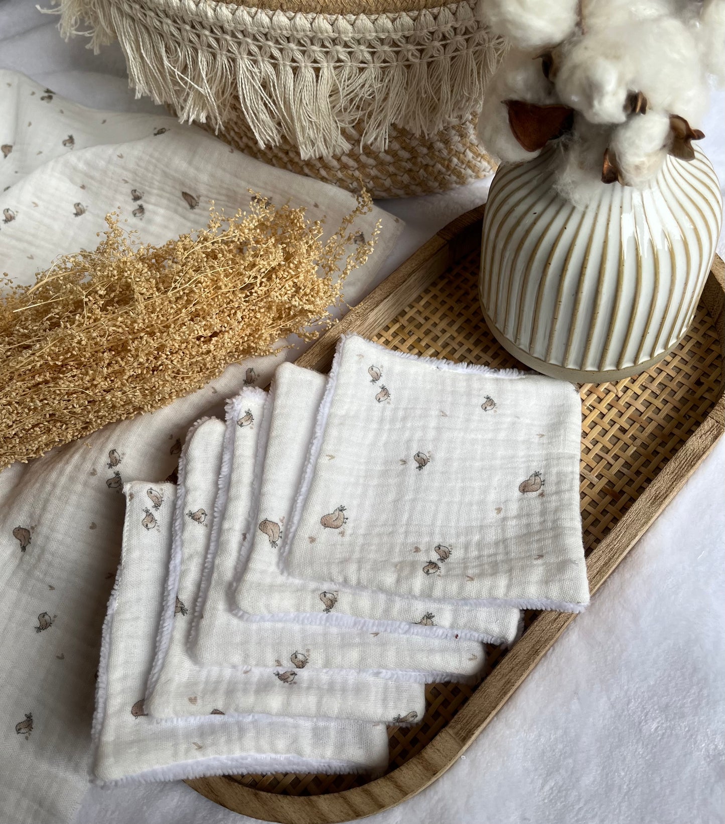 Lot de 5 Cotons lavables petits Oiseaux