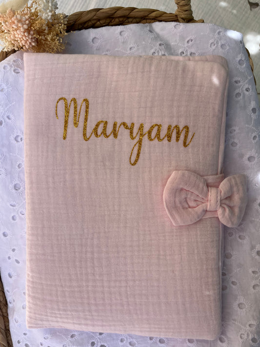 Protège carnet de santé noeud papillon Rose
