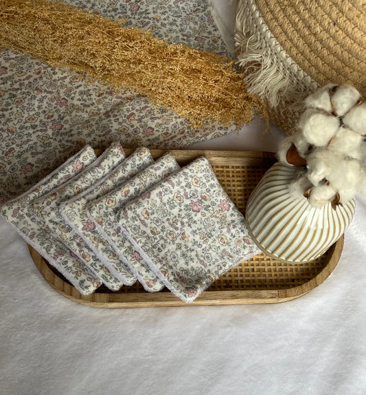 Lot de 5 Cotons lavables Fleurs pastel
