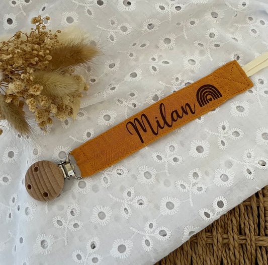 Attache tétine en gaze de coton Moutarde