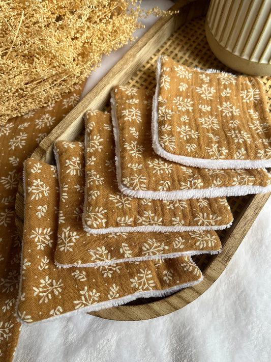 Lot de 5 Cotons lavables Feuillage Camel