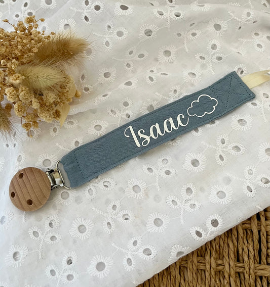 Attache tétine en gaze de coton Bleu