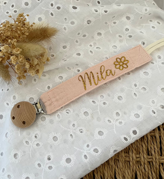 Attache tétine en gaze de coton Rose pâle
