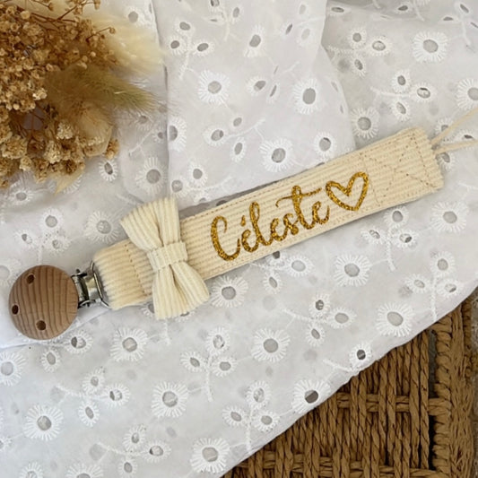 Attache tétine en velours Crème