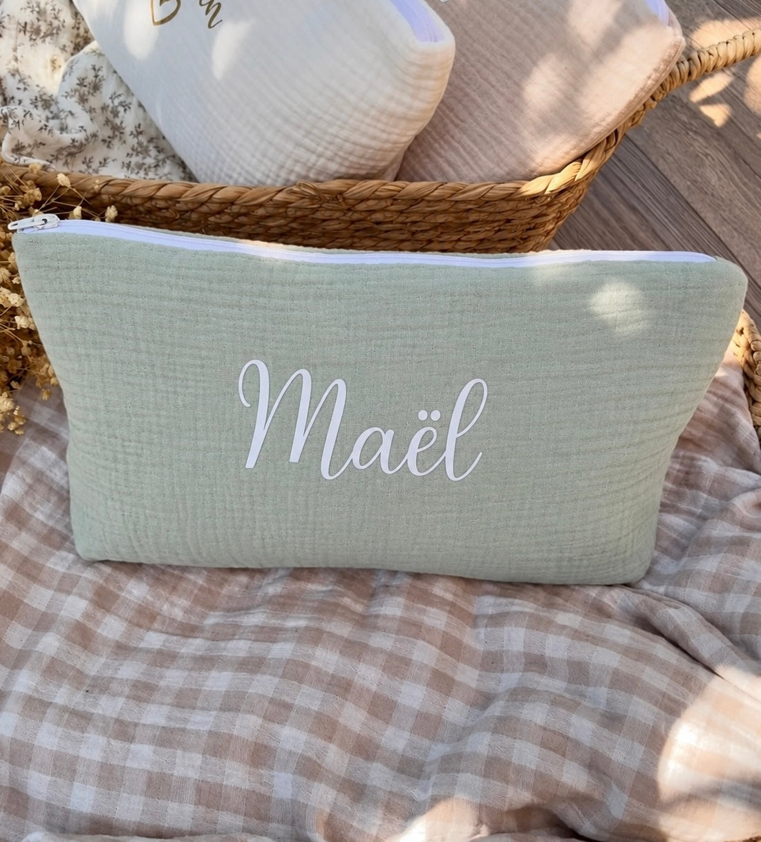 Trousse de toilette en gaze de coton Vert sauge