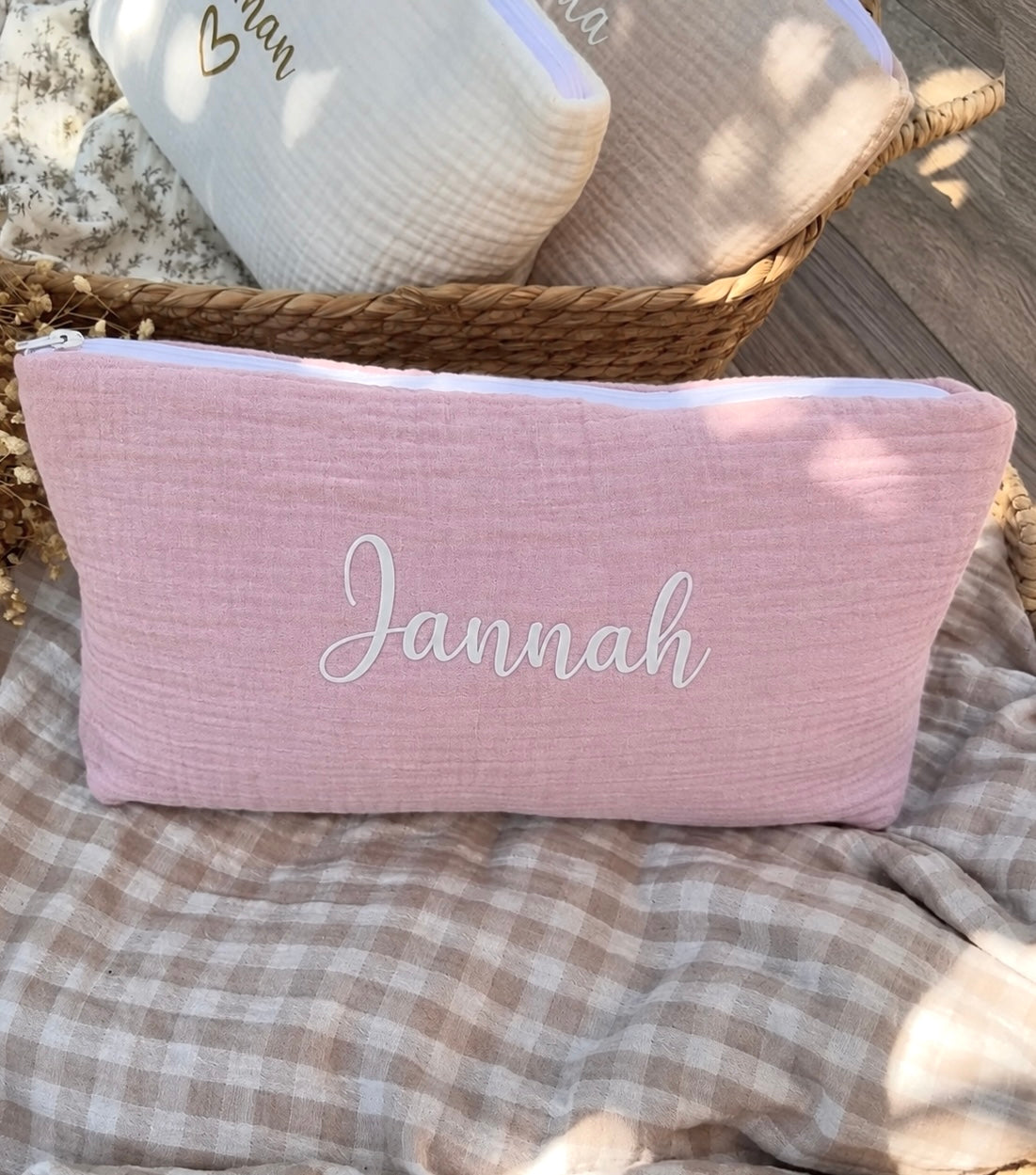 Trousse de toilette en gaze de coton Rose