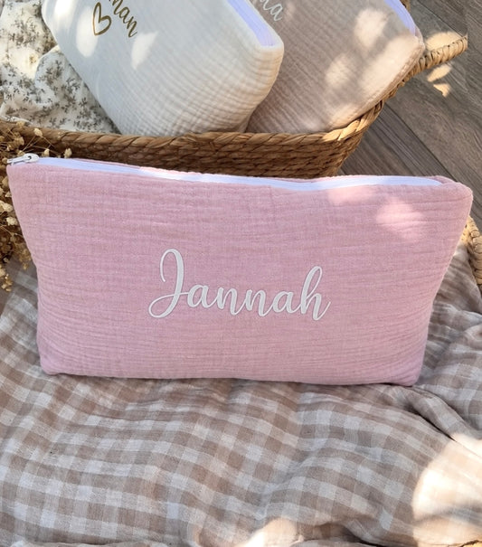 Trousse de toilette en gaze de coton Rose