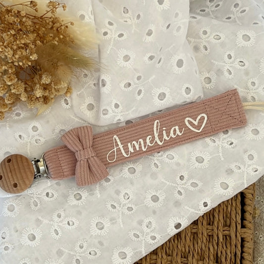 Attache tétine en velours Rose