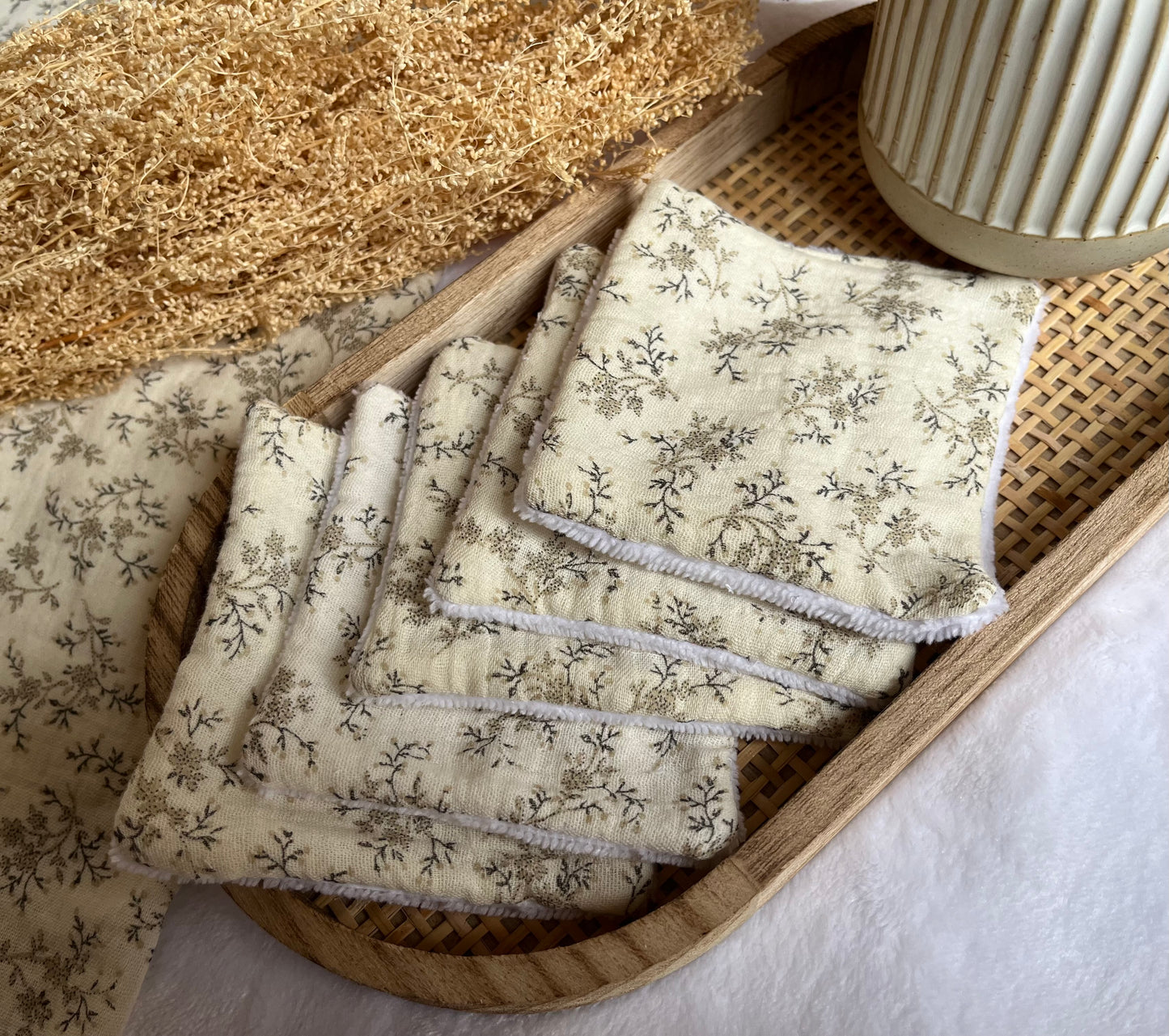 Lot de 5 Cotons lavables Fleuri écru