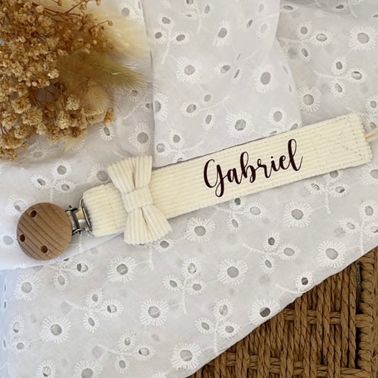 Attache tétine en velours Blanc