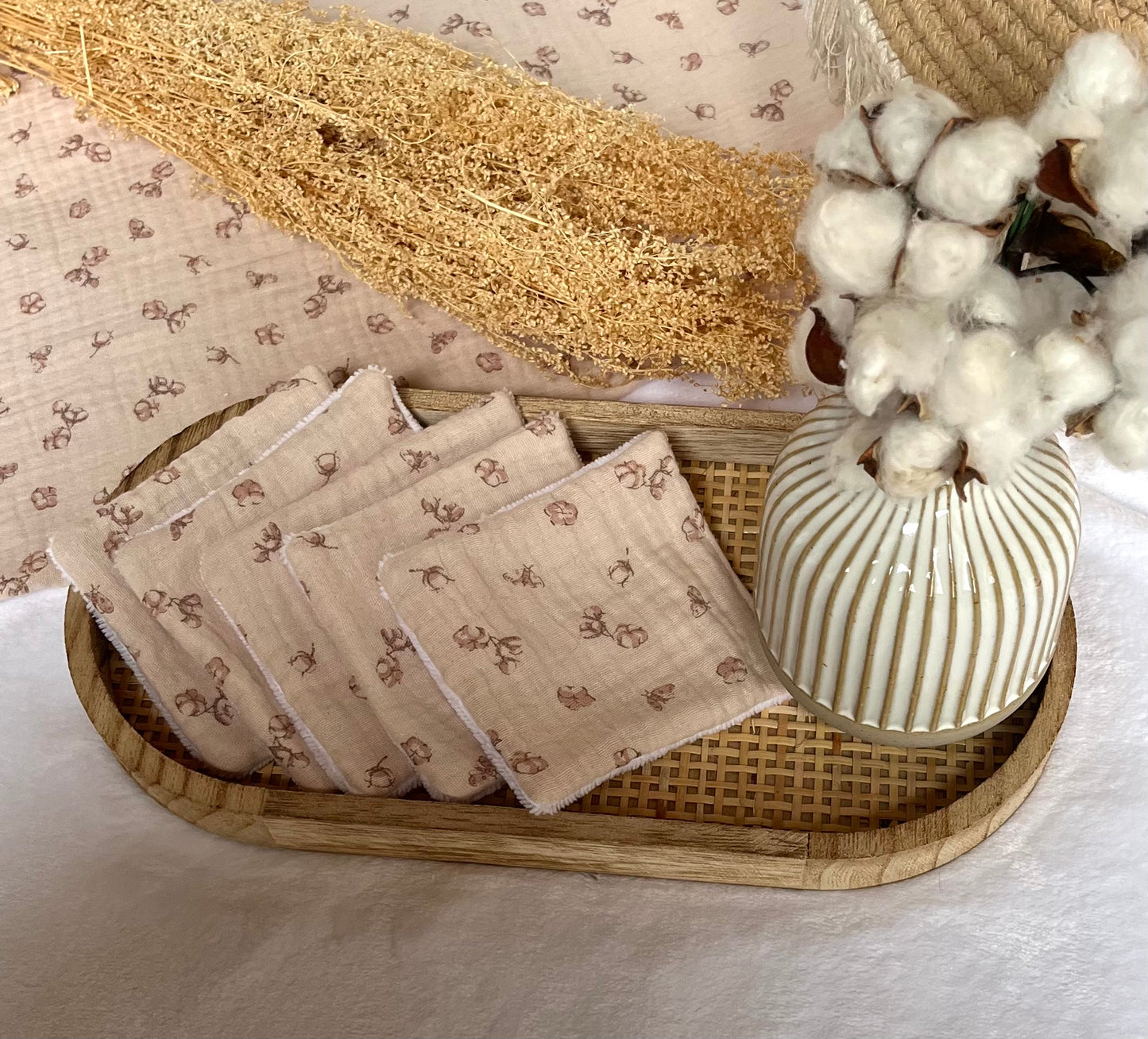 Lot de 5 Cotons lavables Fleurs de Coton