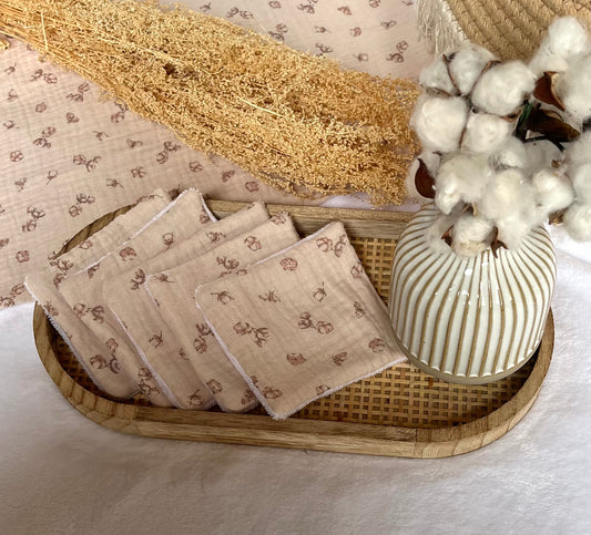 Lot de 5 Cotons lavables Fleurs de Coton