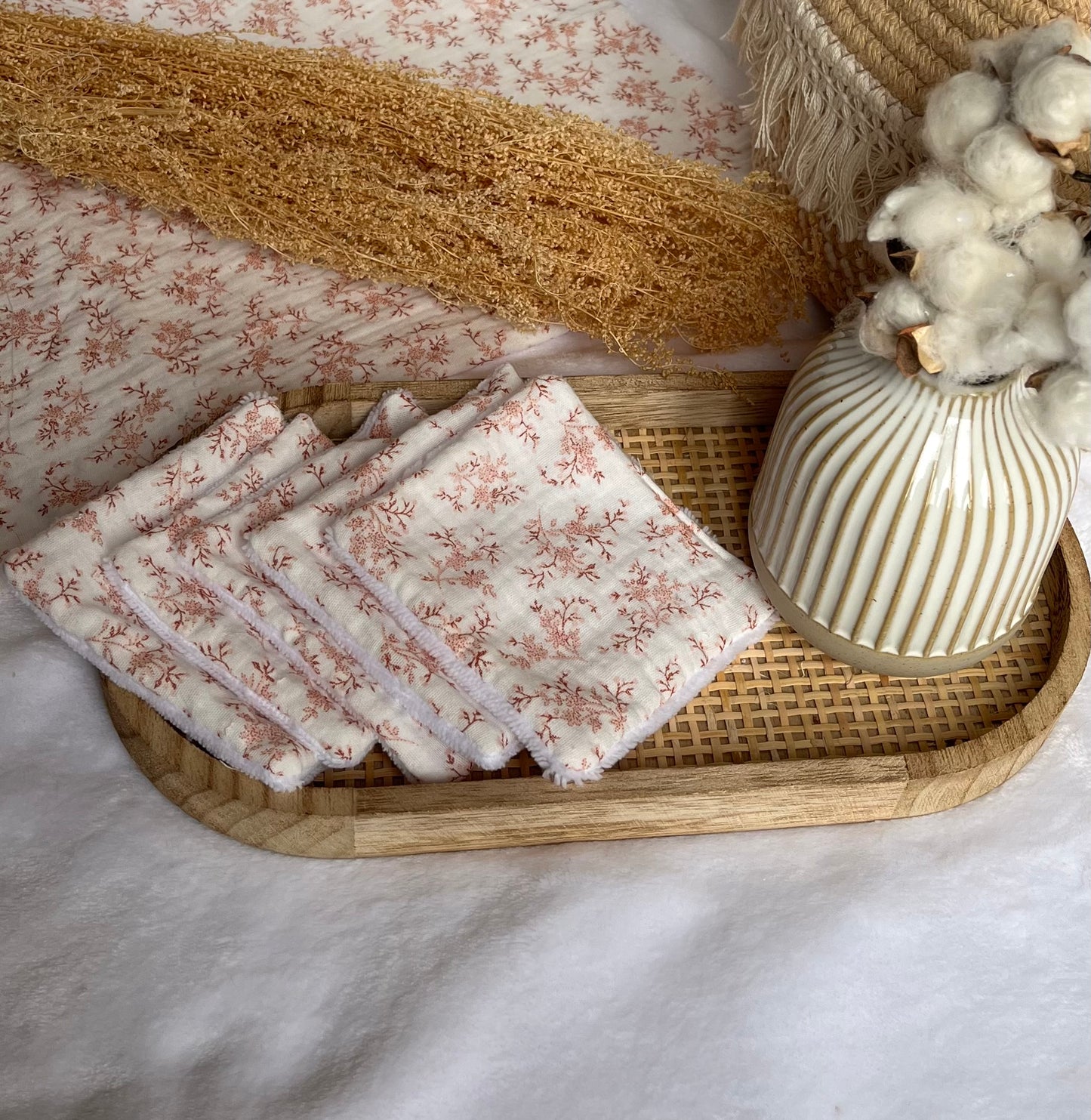 Lot de 5 Cotons lavables Fleuri rose