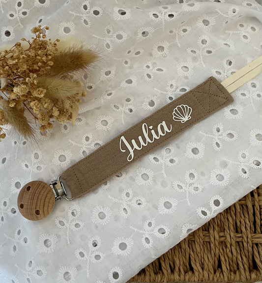 Attache tétine en gaze de coton Taupe