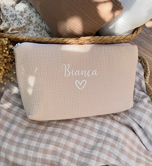 Trousse de toilette en gaze de coton Beige