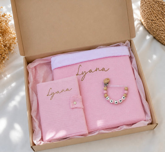 Coffret Naissance personnalisé Rose poudré