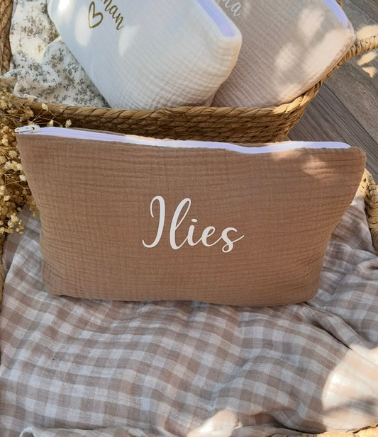 Trousse de toilette en gaze de coton Marron
