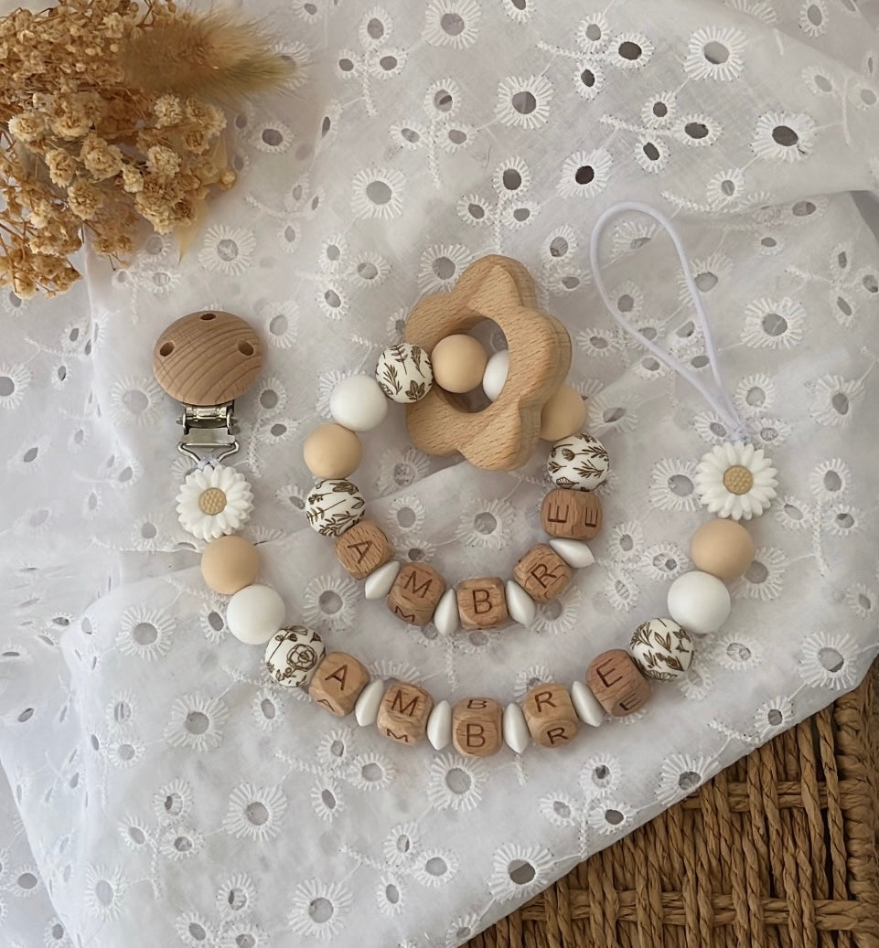 Pack attache tétine et anneau de dentition modèle Ambre