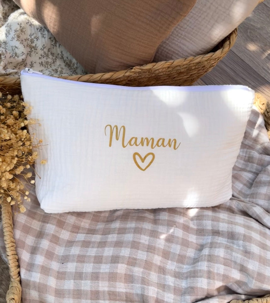Trousse de toilette en gaze de coton Blanc